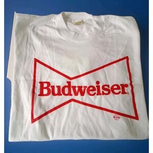 Vtg Single Stitch Budweiser Graphic T-Shirt XL White Tee Screen Stars USA NWOT